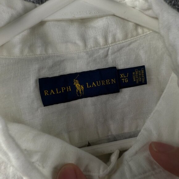 Ralph Lauren XL All Linen White Long Sleeve Button Up Shirt Men Blue Pony Logo - Picture 7 of 16